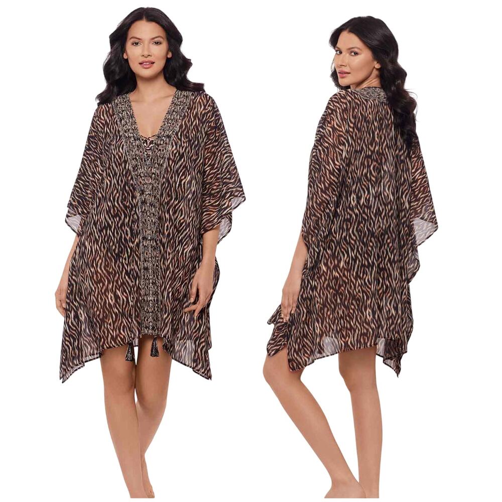 Miraclesuit NWT Caftan Cover Up in Topkapi Size OS V-Neck Semi Sheer Georgette